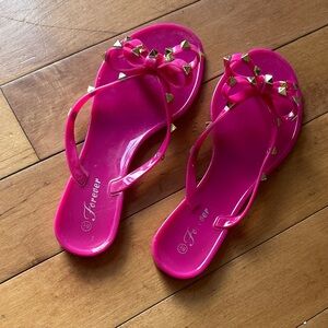 Amazon Hot Pink Jelly Sandals with Bow and Studs